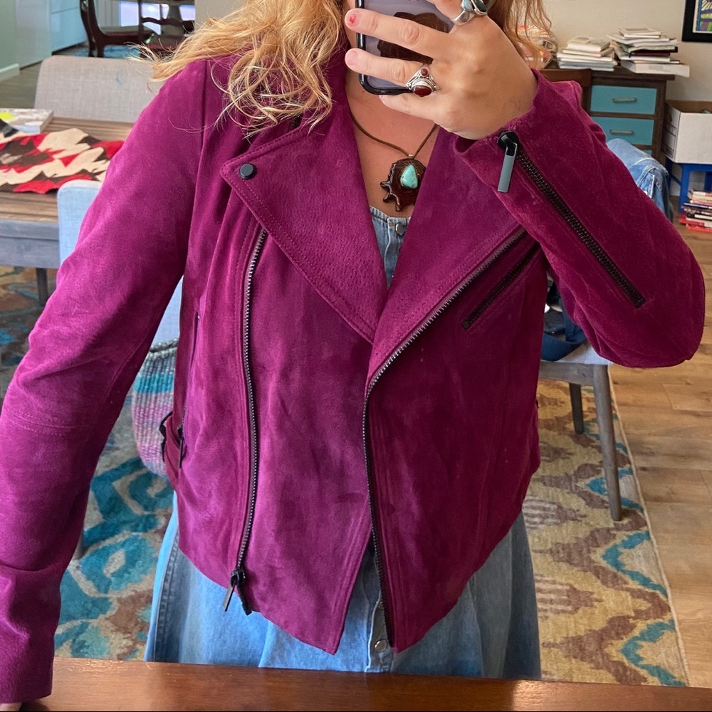 Bagatelle Heritage Raspberry Suede Moto Jacket